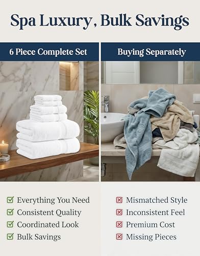 Image of LANE LINEN White Bath Towels for Bathroom Set-100% Cotton 6 Pc Bathroom Towels, Super Soft Hotel Collection Bath Towels Set - 2 Bath Towel Set, 2 Hand Towel, 2 Washcloths - White Towels Bathroom Sets