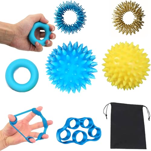 7 Stück Fingertrainer, Handtrainer, Arthritis Hand Ball, mit Aufnahmebeutel, Igelball Weich Gummi Knetball, Fingerstretcher, für Hände Therapie, Griffstärkung, Lindert Stress,Angstlinderung