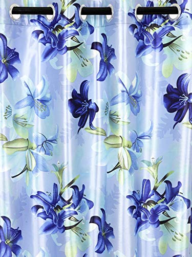 Image of Home Sizzler 2 Pieces 3D Floral Eyelet Polyester Semi- Transparent Door Curtains - 6 Feet, Blue