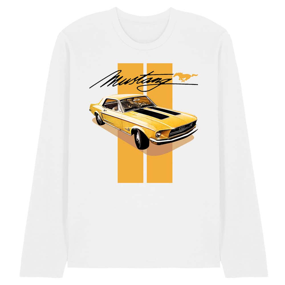 Ford Mustang Stang Stripes Unisex Long Sleeve T Shirt, White, XX-Large