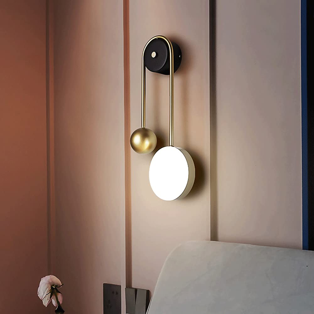 Kreatywne kinkiety w stylu zegara wahadłowego, korpus lampy LED Den z żelaza + akrylowy abażur, kinkiety, prosty metal do salonu