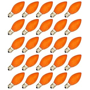 Creative Hobbies® Box of 25 Light Bulbs, Ceramic Opaque Orange, Steady Burning, 7 Watt Incandescent, C7 Candelabra Base - Great for Christmas Strings and Halloween Creative Hobbies Box of 25 Light Bulbs Ceramic Opaque Orange Steady Burning 7 Watt Incandescent C7 Candelabra Base Great for Christmas Strings and Halloween