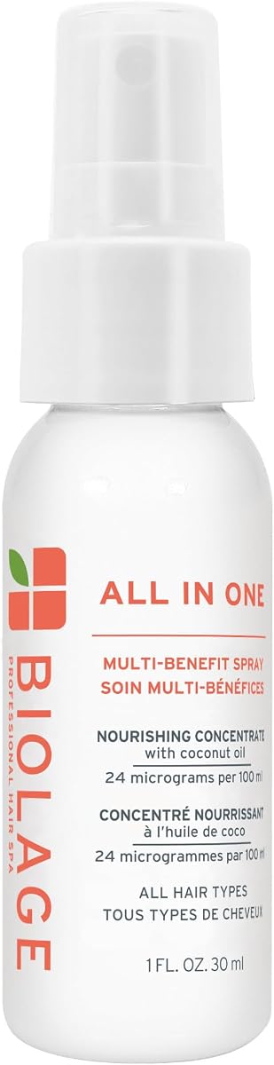 Spray multibeneficio todo en uno: para todo tipo de cabello | Previene la rotura, protector térmico de 450°, brillo, control del frizz, con aceite de coco, vegano, sin parabenos