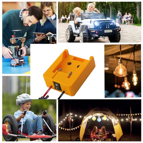 2Packs Power Wheel Adapter für Dewalt 18V/20V/60V Li-ion Akku Kabelklemmen, DC-Anschluss und LED-Arbeitslicht, Dual-USB-Ladegerät, Stromanschluss für Rc-Auto, Robotik, Rc-LKW, Heimwerker (A)