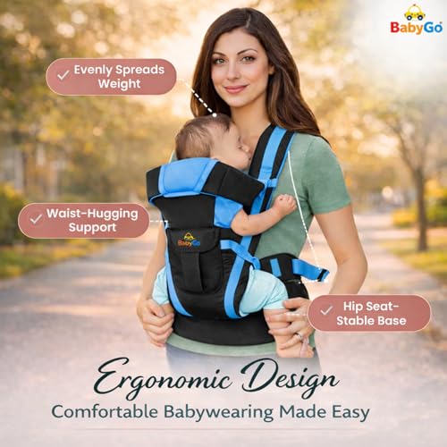 Image of BabyGo Kid Seat Baby Hip Carrier 4-in-1 Adjustable Baby Carrier Cum Kangaroo Bag|Front, Back|for 6 to 24 Months Baby|Newborn to Toddler Carrier|Safety Belt & Buckle Straps|Up to 15 Kgs (Blue)