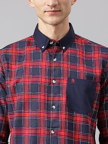 Image of Thomas Scott Mens Checkered Slim Fit Casual Shirt with Button Down and Long Sleeve (TS1048 Space Blue XL)