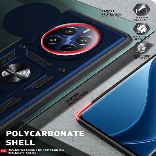 Image of Luxe Back Cover for Realme P2 Pro 5G | D10 Tough Armor | Sliding Camera Shield | 360 Protection | Kickstand Ring Holder | Military-Grade Shockproof Bumper