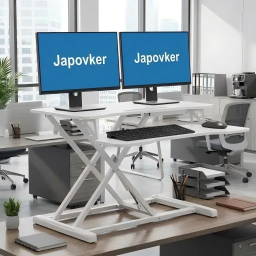 32 Standing Desk Converter 2 Monitors Adjustable Height Sit to Stand Up Workstation with Keyboard Tray White