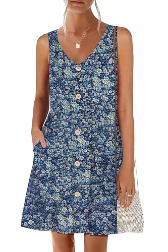 Image of nclook Women's Summer Casual Dress Sweet Cute V Neck Sleeveless Mini Dresses with Pockets
