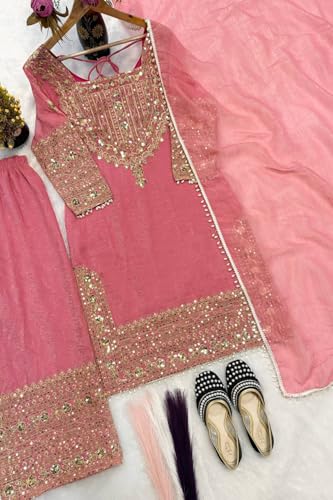 Image of PERFECT CHOICE WOMEN'S Heavy Natural Crep Silk Stitched Ethnic Salwar Kameez - Long Kurti with Embroidered Sleeves, Party & Festival Wear (SF251-ve115 Black1 XXL)