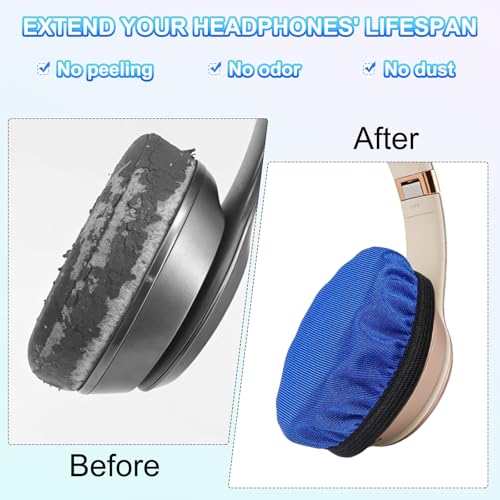 3 pares de cubiertas para almohadillas de audífonos (3.5"-4.3") - Cubierta universal de tela lavable y extensible para auriculares, compatible con la mayoría de audífonos tipo on-ear, negro miniatura 5