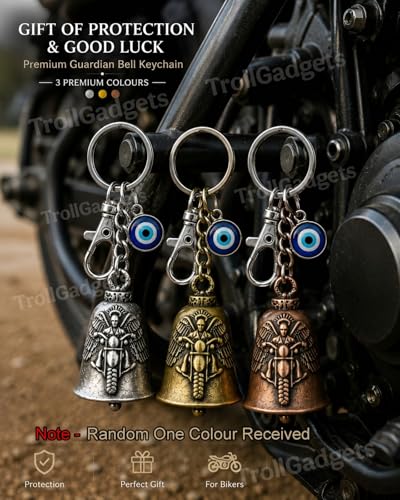 Image of TrollGadgets Guardian Bell Keychain for Bike & Car | Tibetan Texture Bell Keychain with Evil Eye & Silver Hook | Good Luck Charm