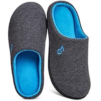 VeraCosy Men's Two-Tone Memory Foam House Slippers Indoor Outdoor Durable Rubber Sole (Dark Gray/Blue, 11-12 US)