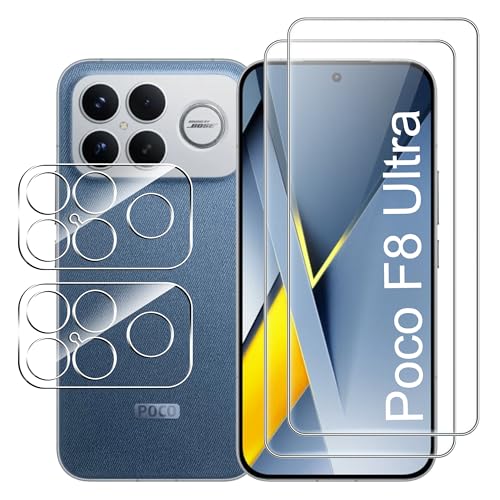 Suttkue Protetor de ecrã para Xiaomi POCO F8 Ultra com protetor de lente da câmara, dureza 9H, vidro temperado anti-riscos, compatível com capas, anti-impressões (2 2 unidades)