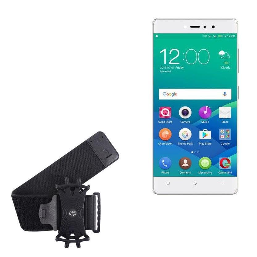 BoxWave Holster Compatible with QMobile Noir Z12 Pro - ActiveStretch Sport Armband, Adjustable Armband for Workout and Running - Jet Black