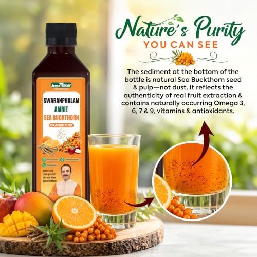 Image of Jeena Sikho Swaranfalam Amrit Himalayan Sea Buckthorn Berry Pulp /Juice Concentrate | Orange Flavour | With Ashwagandha | Cold-Pressed | Natural Vitamin C, Omega 3 6 7 9 & Antioxidants | Supports Immunity, Skin Glow & Gut Health | Ayurvedic Sea buckthorn Juice