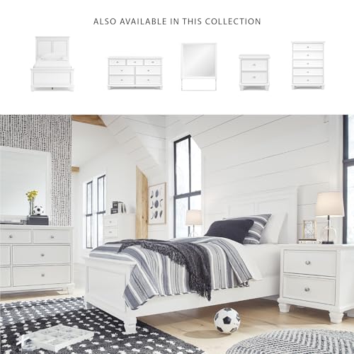 Image of Signature Design by Ashley Kids White Twin Panel Bed, Headboard & Footboard | Solidly built wood and MDF frame, Youth bedroom use, Smooth painted finish, Adjustable base compatible, Fortman Series