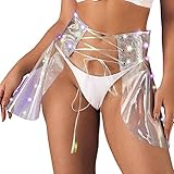 GRAEEN LED Mini Skirt See Through Skirt Light Up Skirt High Waist Strappy Skirt Costume Outfits Skirt for Women and Girls(S, A1-Transparent)