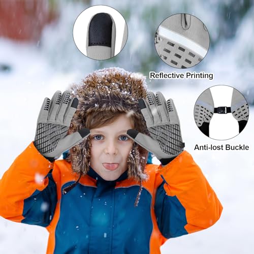 Suhine 2 Pairs Kids Winter Gloves Waterproof Touchscreen Gloves Reflective Warm for Snow Skiing Cycling Rugby Boy Girl3