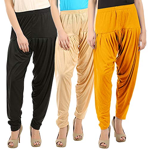 Image of Buy That Trendz Combo Offer (Pack of 3) Cotton Viscose Lycra Dhoti Patiyala Salwar Harem Bottoms Pants for Womens (White, Maroon, Black)