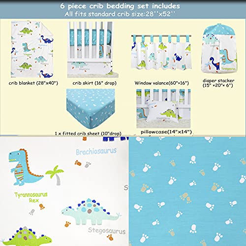 Brandream Crib Bedding Sets For Boys Dinosaur Nursery Bedding, 6 Piece Cradle Set For Newborn/ Infant Modern Dinosaur Design,100% Cotton #TOP2