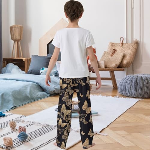 Boy's Pants Black Gold Butterfly Jogger Pants Elastic Waist Long Bottoms Trousers with Pockets 6-14 Years3