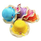 Qioly Set of 6, Little Girls Assorted Colored Straw Hats Set with Bow & Ribbon Decor for Birthday...