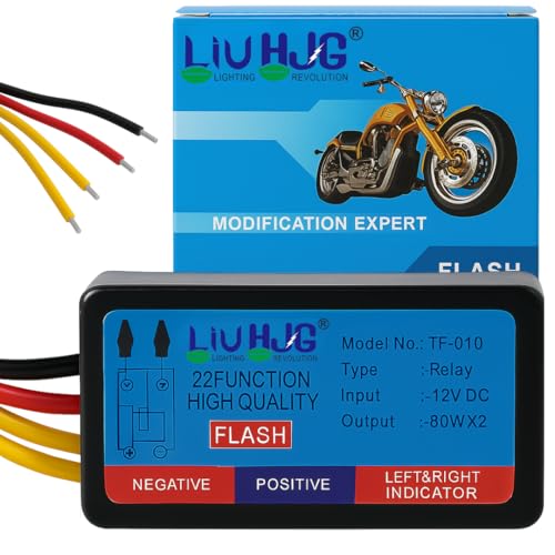 Image of LIU HJG Motorcycle Hazard Flasher - 22 Pattern Multi-Mode Relay for Rear, Front & Side Indicators, Compatible with LED & Bulb Lights, Universal Fit for All Bikes