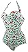 COCOSHIP 50s Retro Light Aqua Vintage Flattering Cherry Print One Piece Swimsuit Bathing Suit 2XL(US10)