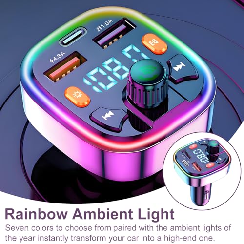 Transmisor FM Bluetooth para Coche, [Tipo-C PD20W y QC 3.0] Adaptador Bluetooth para Radio de Coche MP3, Adaptador Q5, Cargador de Coche, para 2 USB y Tipo C, soporta Llamadas Manos Libres - imagen 5