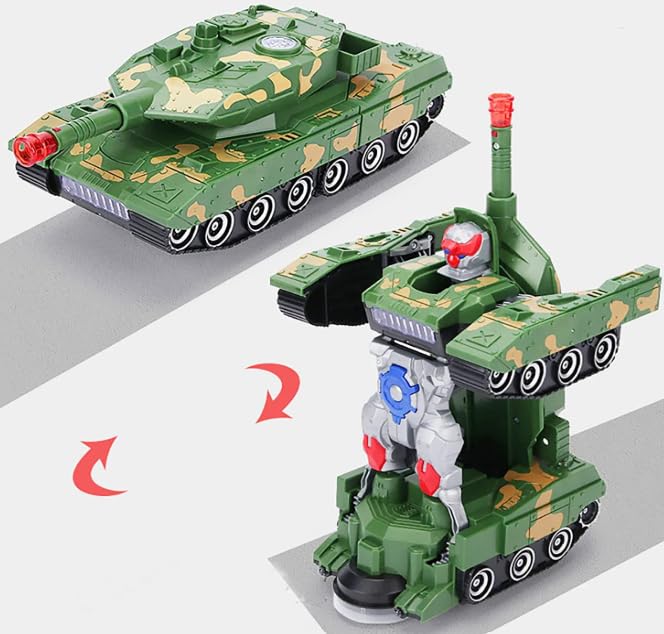 2-in-1 Military Tank to Robot Transformer Toy for Kids – Automatic Deformation with 3D Lights & Music – Action Vehicle Toy (Color May Vary) - Image 6 thumbnail