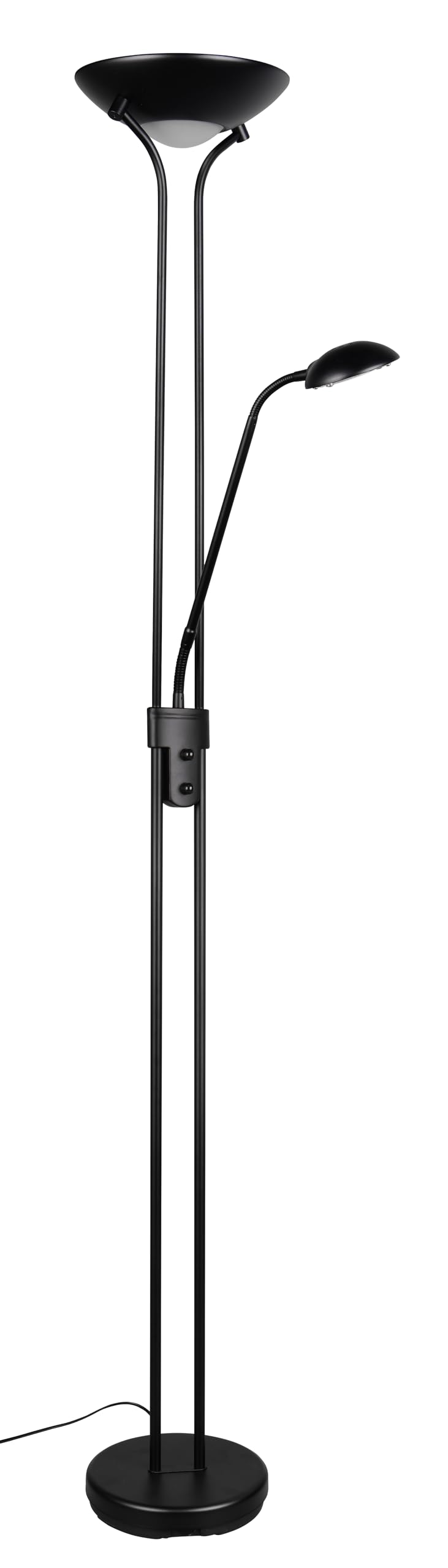 Reality Leuchten Lámpara de pie SPOCK R4229213, metal negro mate, vidrio blanco, foco LED de 19 vatios, brazo LED de 5 vatios, atenuador