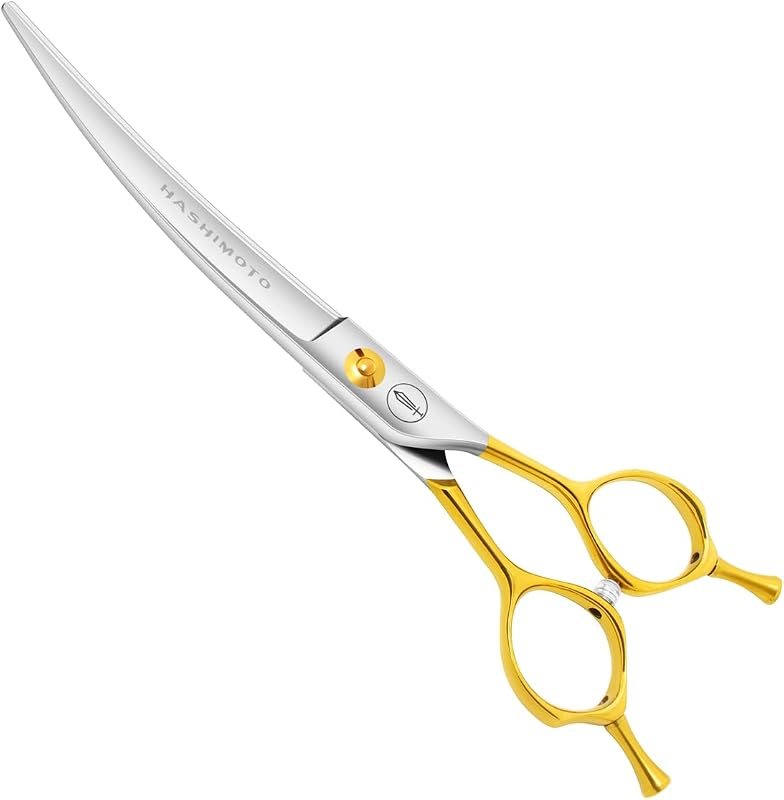 Tesoura Curva para Tosa de Cães HASHIMOTO, Lâmina de Aço Inoxidável 440C, 30° e 23 cm