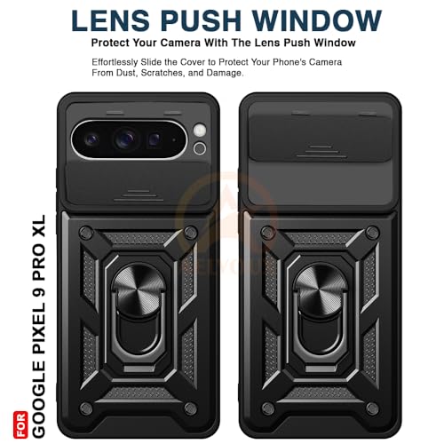 Image of Armor Bumper Back Cover Case for Google Pixel 9 Pro XL Rotating Camera Cover, Ring Holder & Kickstand | Heavy Duty & 360 Degree Protection Google Pixel 9 Pro XL Back Cover (Black)