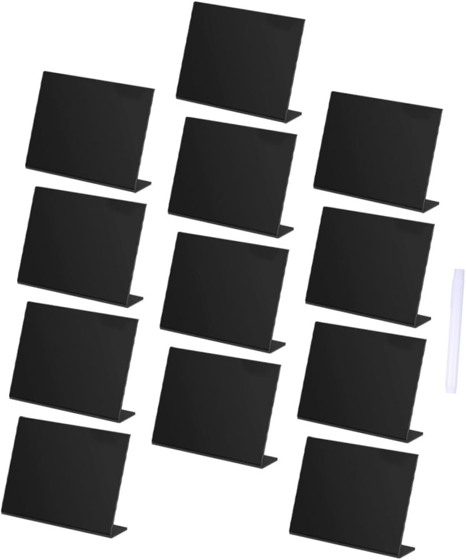 KALLORY Acrylic Desktop Message Blackboard, 12pcs Black Chalkboards with Marker, Wedding Party and Home Décor Writing Boards for Office, Kitchen, and Event Tabletop Use