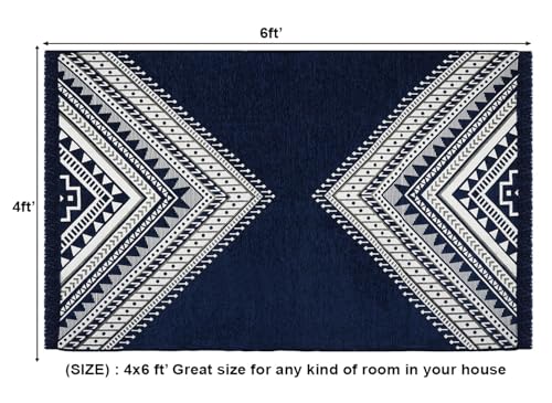 Image of BSB HOME Designer Superfine Chenille Carpet | 500 GSM Velvet Carpet /Area Rug /Durries with Fine Gold Yarn for Living Room, Bedroom, Runner| 122 x 183 cm or 4x6 ft, Blue