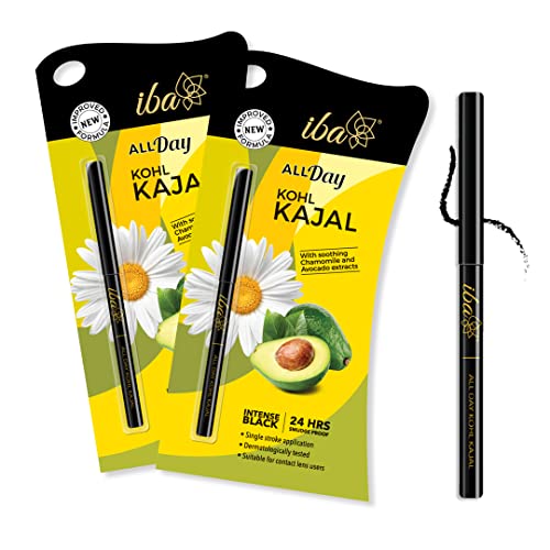 Image of Iba All Day Kohl Kajal, Jet Black, 0.30g (Pack of 2) | 24 Hr Long Stay | Smudge Proof & Waterproof Eye Makeup | Deep Matte Finish | Halal Certified & Vegan Makeup