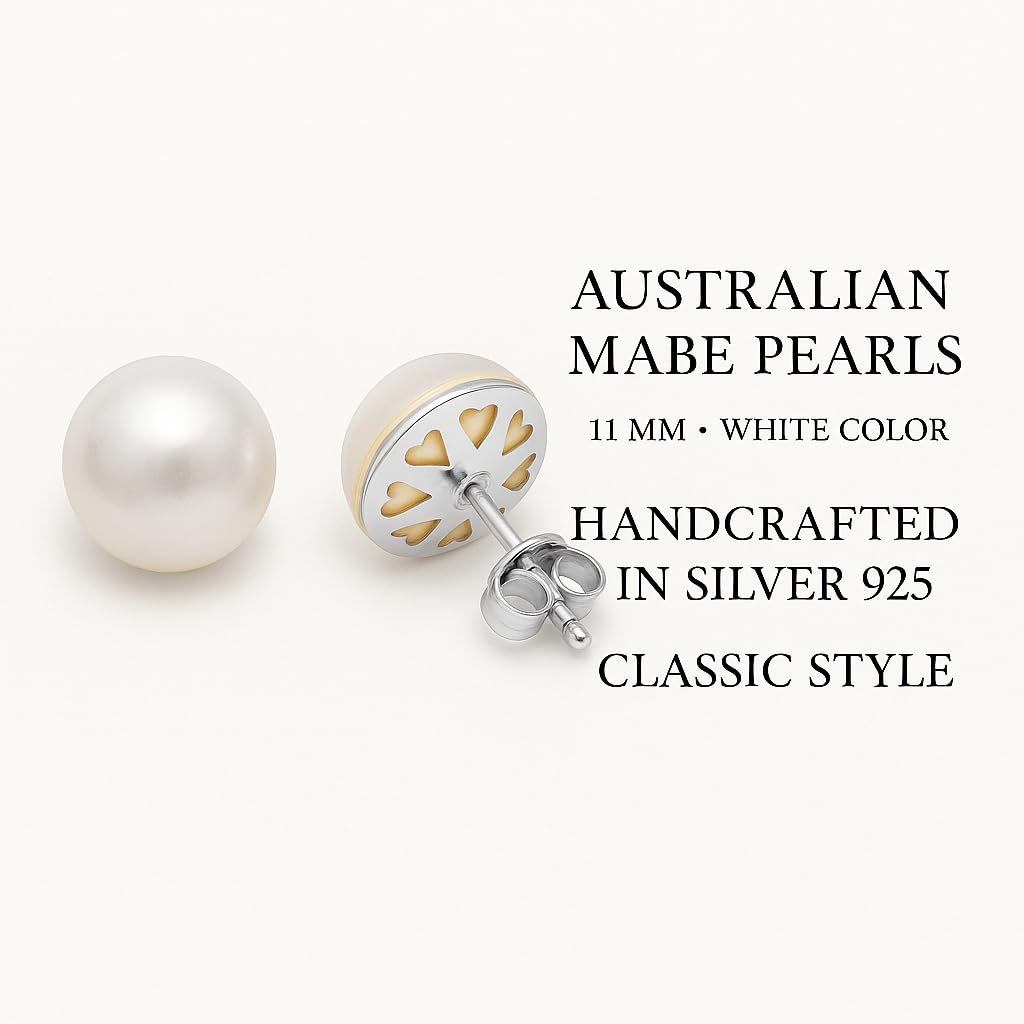 Orecchini con perle coltivate Australian Mabe, in argento 925, design grande, con dettagli traforati