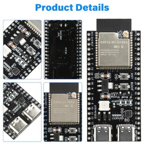 Image of ESP32-S3-N16R8 Development Board with Pre-soldered Headers + 2.4G Antenna + IPEX Cable + Expansion Board, ESP32 KIT Dual Type-C WiFi Bluetooth 5.0 16MB Flash 8MB PSRAM for Arduino IoT