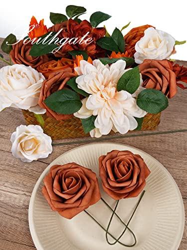 Southgate Fall Roses Artificial Flowers Combo Box Set Orange White Fake Flowers Diy Wedding Bouquets Centerpieces Arrangements For Decoration #TOP6