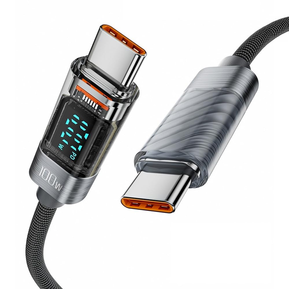 100W USB C Fast Charging Cable with LED Display – 2M Type C to Type C Charger Lead, E-Marker Chip, 480Mbps Data Transfer – Universal Charging Cable for iPhone 16 Pro Max, Galaxy, Pixel