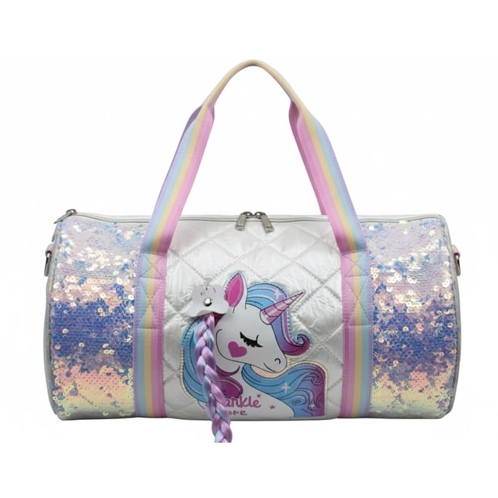 Unicorn Sparkle Duffel Bag for Girls – Iridescent Sequin Kids Travel Bag with 3D Quilted Design, Detachable Strap, Perfect for Dance, Gym, Sleepovers & Travel-image-14