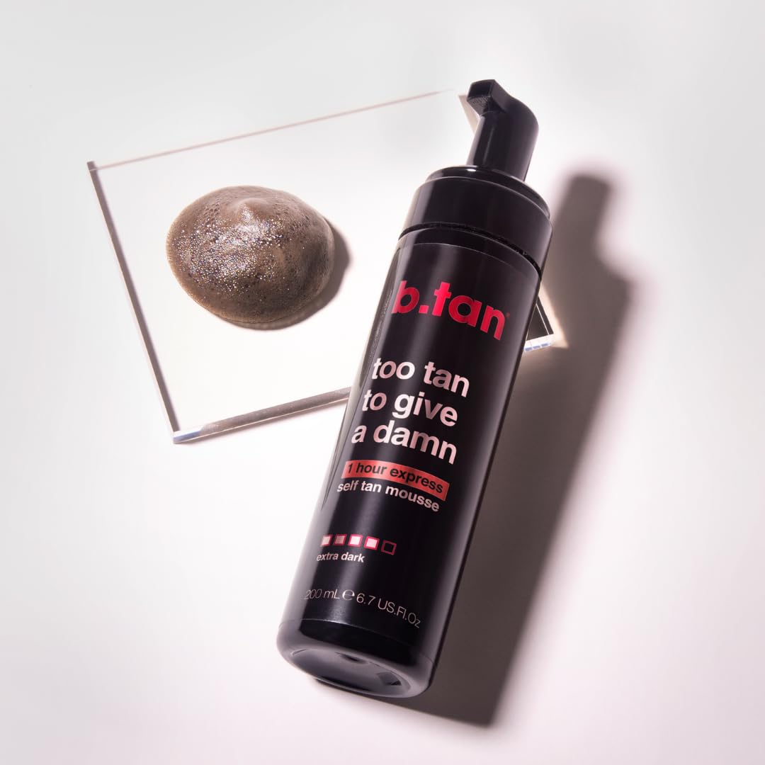 b.tan Insanely Dark Self Tanner | Too Tan To Give A Dam - 100% Natural, Fast, 1 Hour Sunless Tanner Mousse, No Gimmicks, No Fake Tan Smell, No Added Nasties, Vegan, Cruelty & Paraben Free, 6.7 Fl Oz