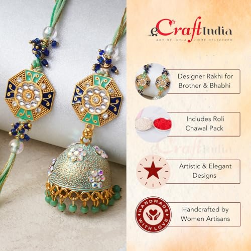 Image of eCraftIndia Set of 2 Floral Designer Rakhis, Best Bro Ever Fridge Magnet with Roli Chawal Pack - Rakhis for Brother, Bhabhi, Kids