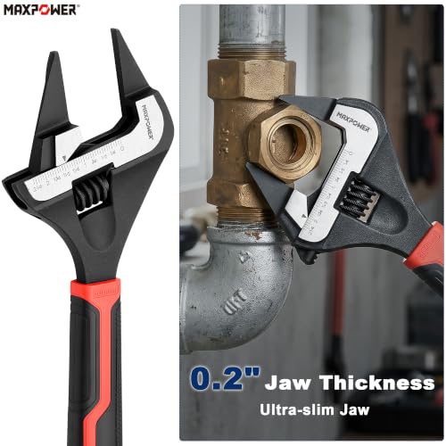 Image of MAXPOWER 6 10-inch Slim Adjustable Wrench, Stubby Handle, Rubber Handle