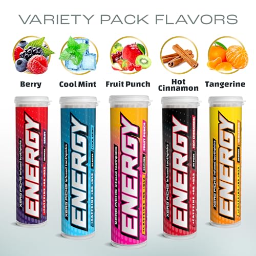 Image of Xero Picks Energy Infused Flavored Toothpicks with Caffeine, B12, and B6 (Limited Edition Variety, 5 Pack), Varieties