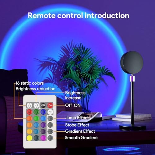 Image of One94Store RGB Sunset Projection Lamp - 16 Color Modes LED Night Light with Remote for Bedroom, Romantic Decor, Valentine Day Gift, Love Gift for Her, Couple Gift, Ambient Mood Lighting