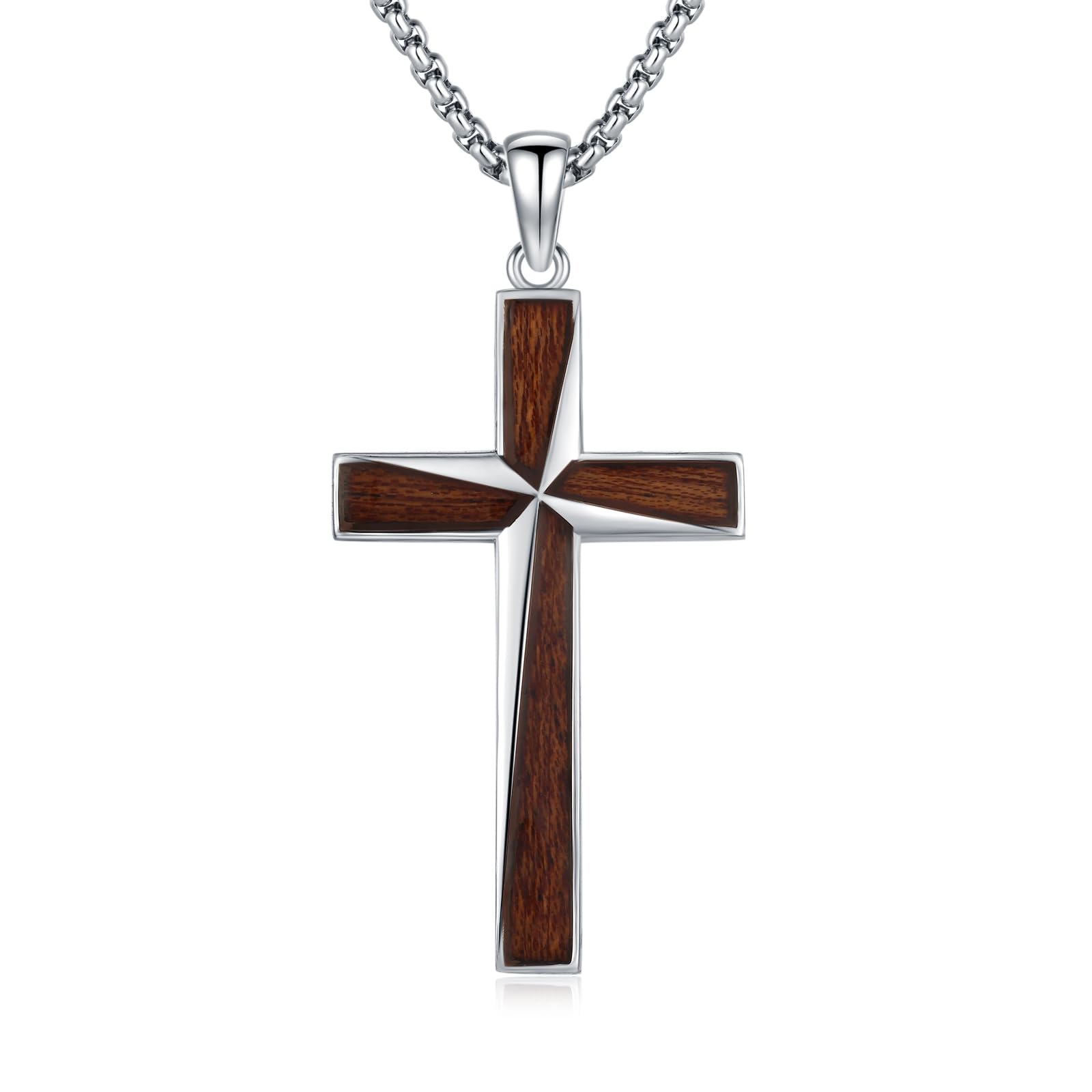 REDSUN Collana in argento Sterling S925 con ciondolo a forma di croce in ebano, amuleto protettivo, gioiello per uomini e donne, catena in acciaio inox da 56 cm + 5 cm, 40*24mm, Argento sterling