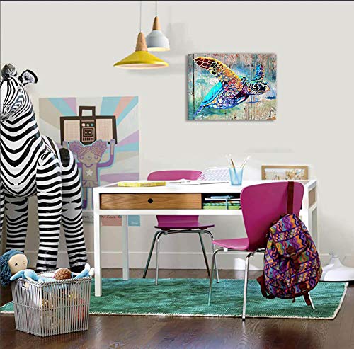 Sea Turtle Bathroom Wall Decor Canvas Prints Life Teal Watercolor Painting Beach Theme Artwork 1 Panels Framed For Bedroom Living Room Bedroom Home Office Decorations 12X16X1 Turtle Wall Art Baby Ro #TOP1