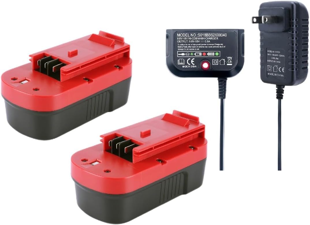 Biswaye 9.6V-18V Multi Volt Battery Charger Compatible with Black & Decker Battery, 2-Pack 3.8Ah 18V Battery Compatible with Black & Decker HPB18-OPE 18V Slide Pack Battery